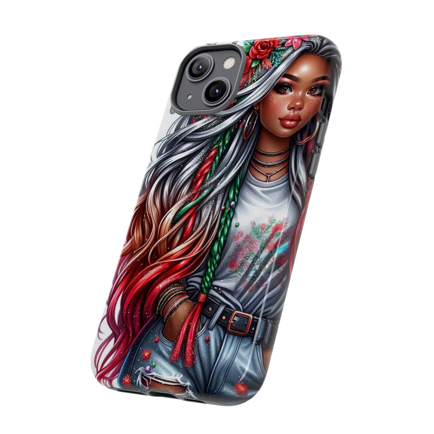 Festive Boho Queen – Holiday Glow & Candy Cane Braids Mobile Cover