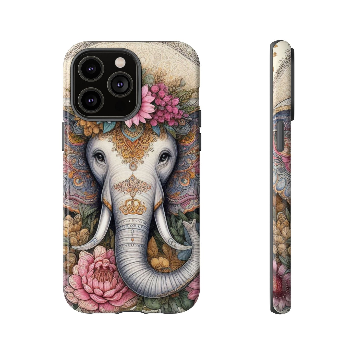 Elegant Floral Elephant Mobile Cover – Royal Mandala Art