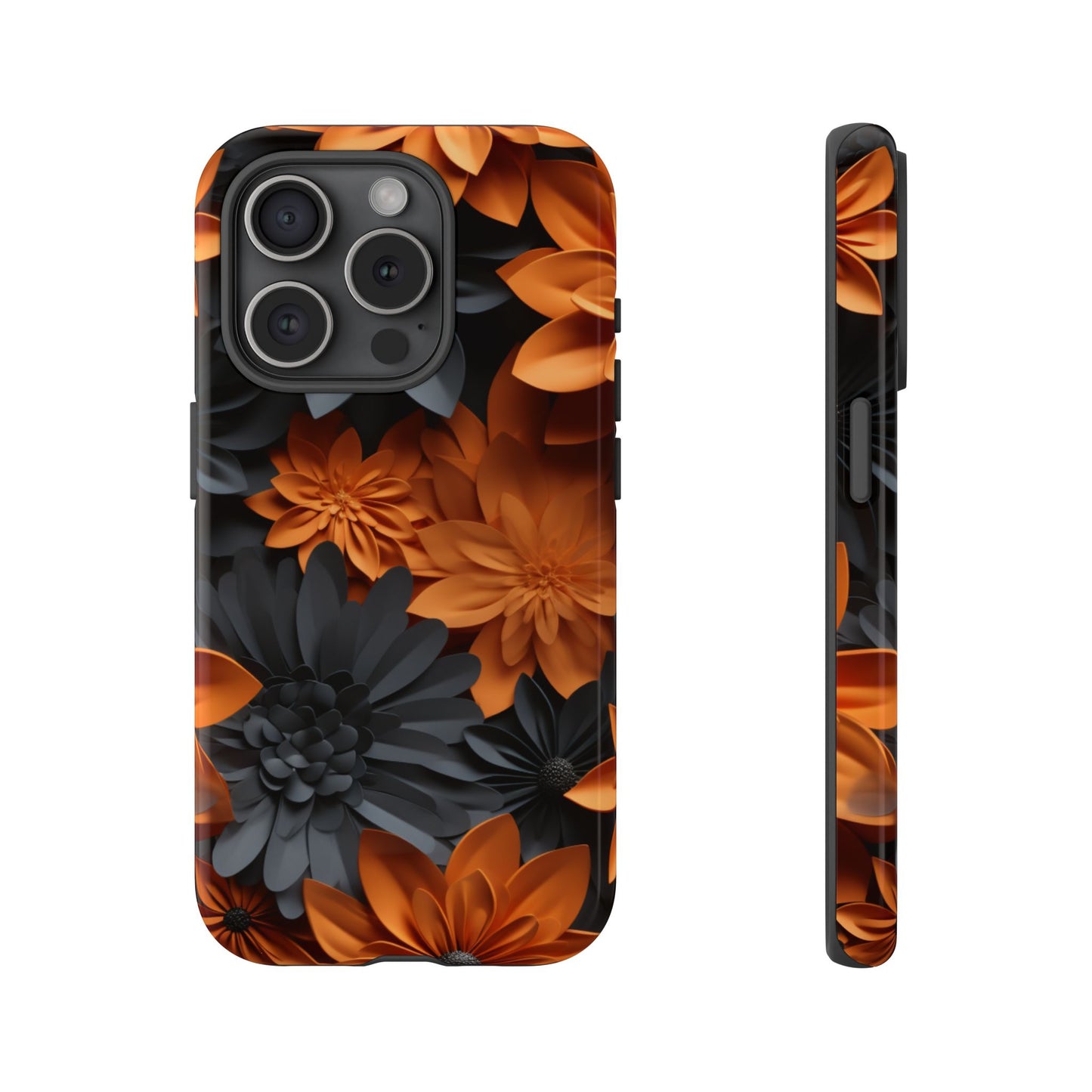 Orange & Black 3D Floral Mobile Case