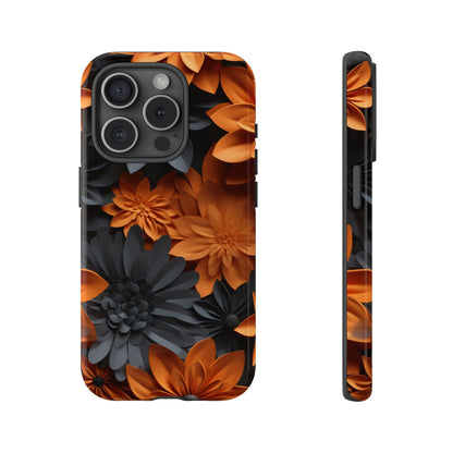 Orange & Black 3D Floral Mobile Case
