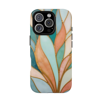 Geometric Leaves: Teal, Peach, and Gold Harmony