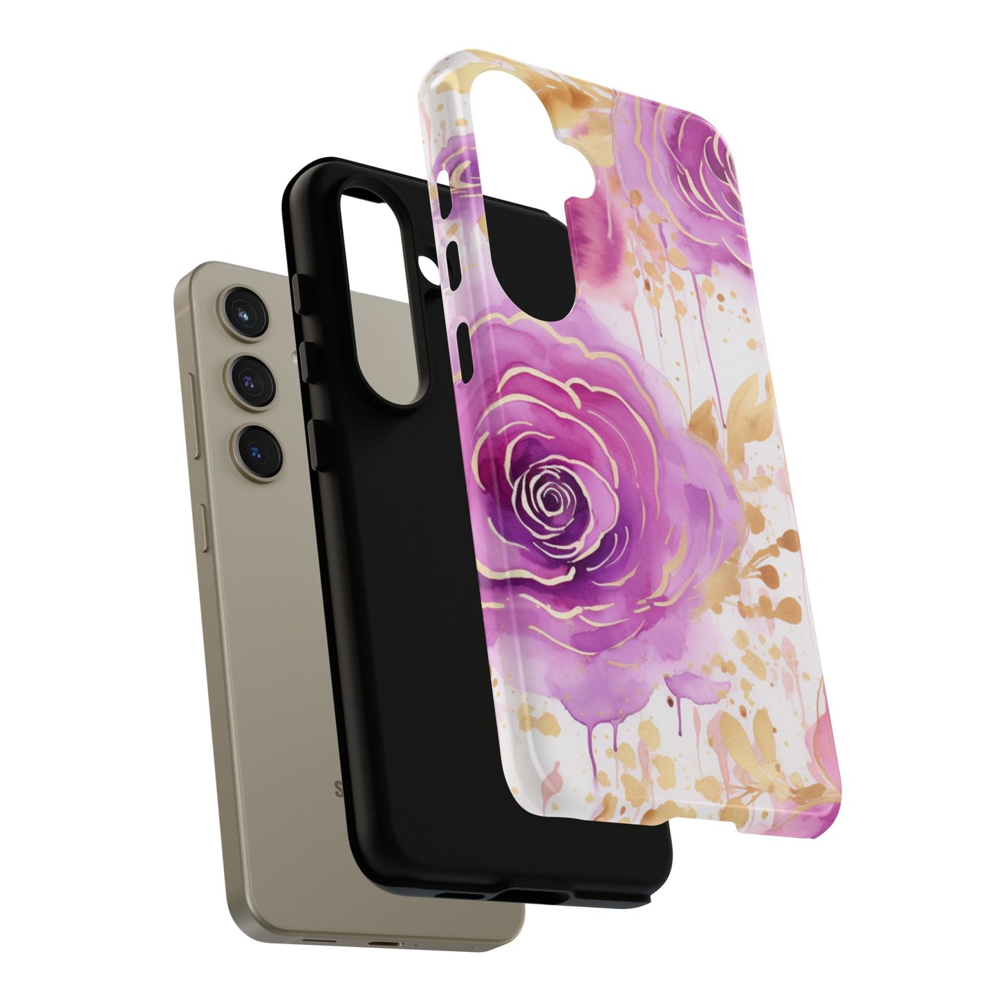 Elegant Purple-Gold Watercolor Rose Mobile Case