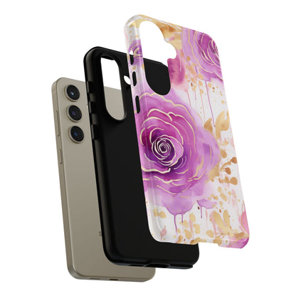 Elegant Purple-Gold Watercolor Rose Mobile Case
