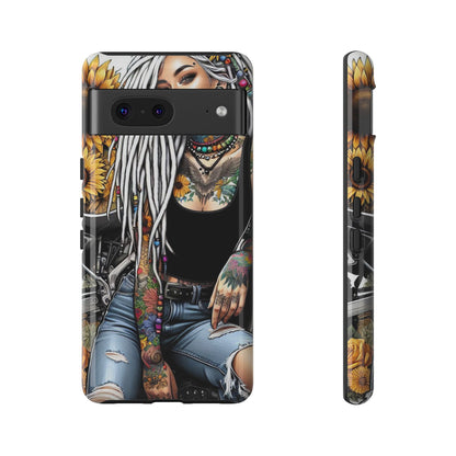 Sunflower Biker Queen – Bohemian Tattooed Rebel Mobile Cover
