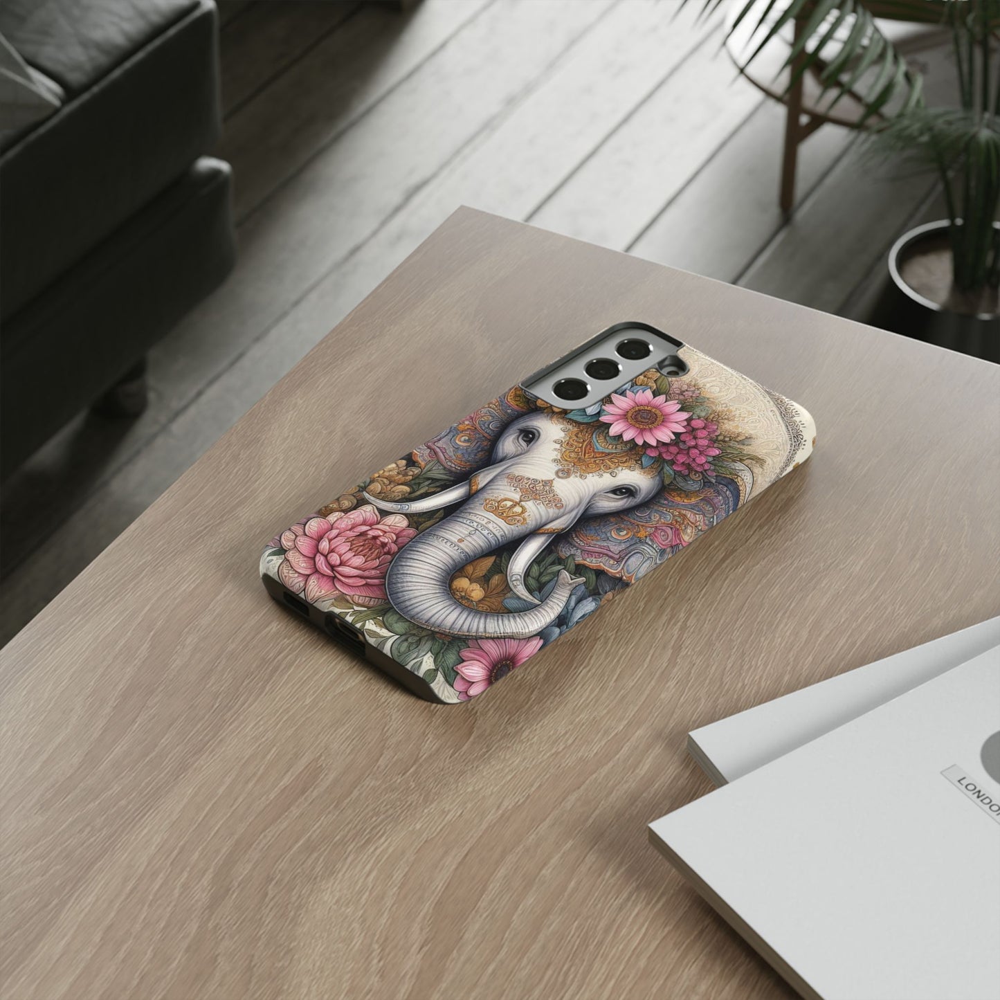 Elegant Floral Elephant Mobile Cover – Royal Mandala Art