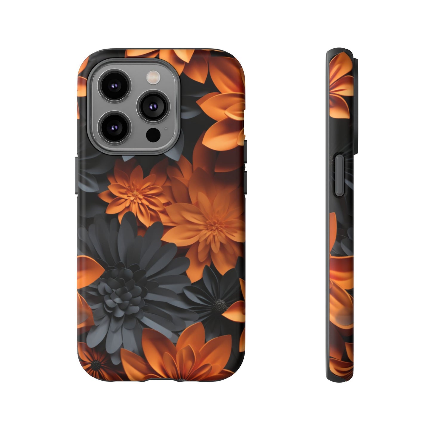 Orange & Black 3D Floral Mobile Case