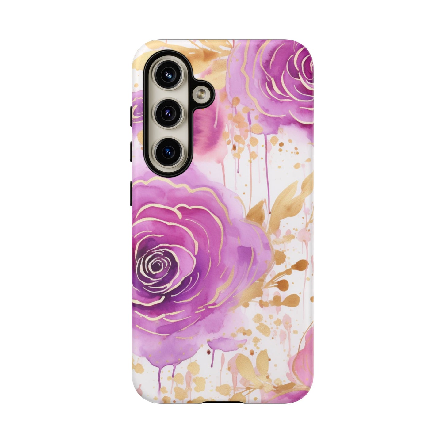 Elegant Purple-Gold Watercolor Rose Mobile Case