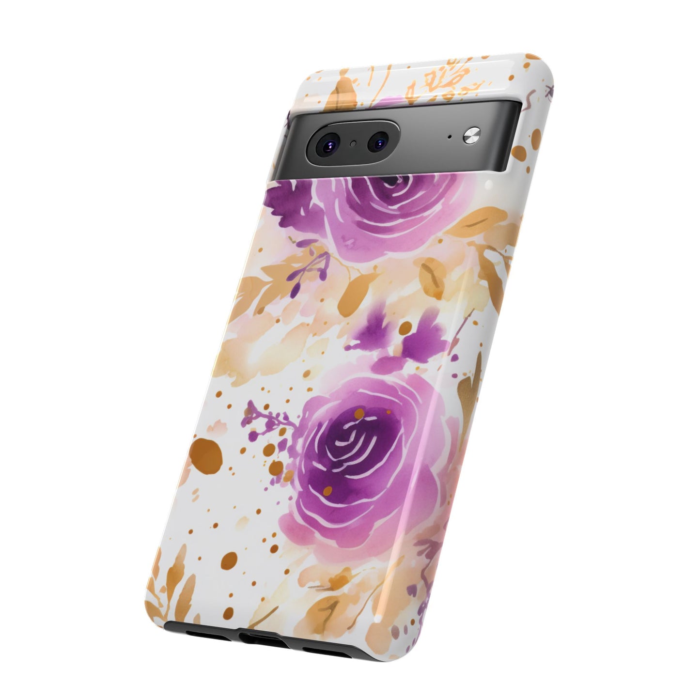 Purple Bloom Watercolor Mobile Case – Artistic Elegance in Gold & Lilac