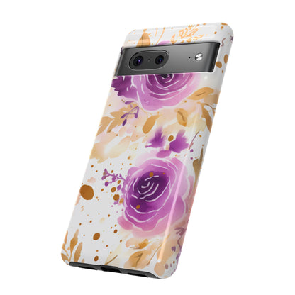 Purple Bloom Watercolor Mobile Case – Artistic Elegance in Gold & Lilac