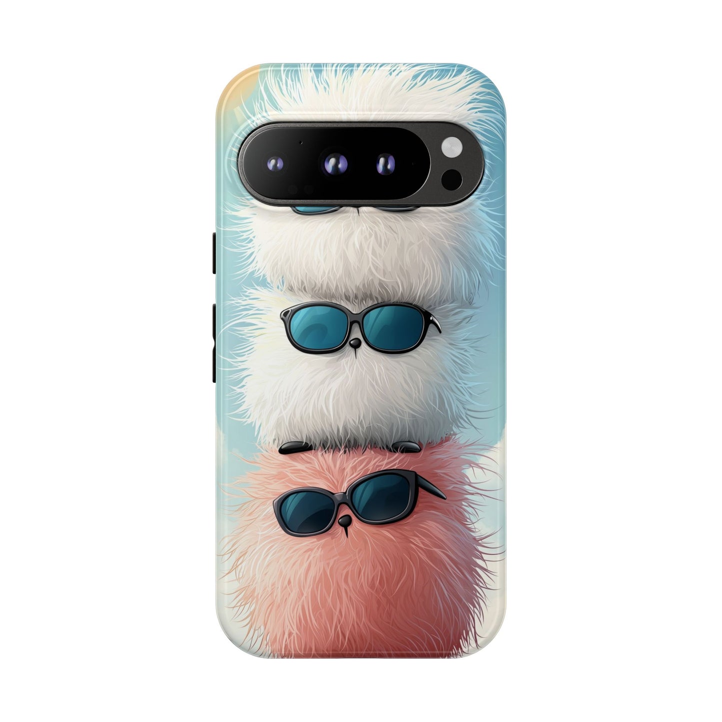 Fluffy Stack Anime Phone Case – Cute Kawaii Furry Creatures with Sunglasses, iPhone, Samsung & Google Pixel Case