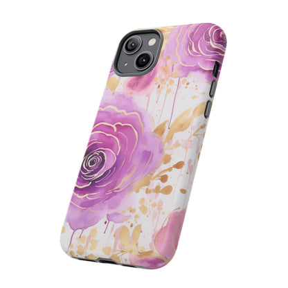 Elegant Purple-Gold Watercolor Rose Mobile Case
