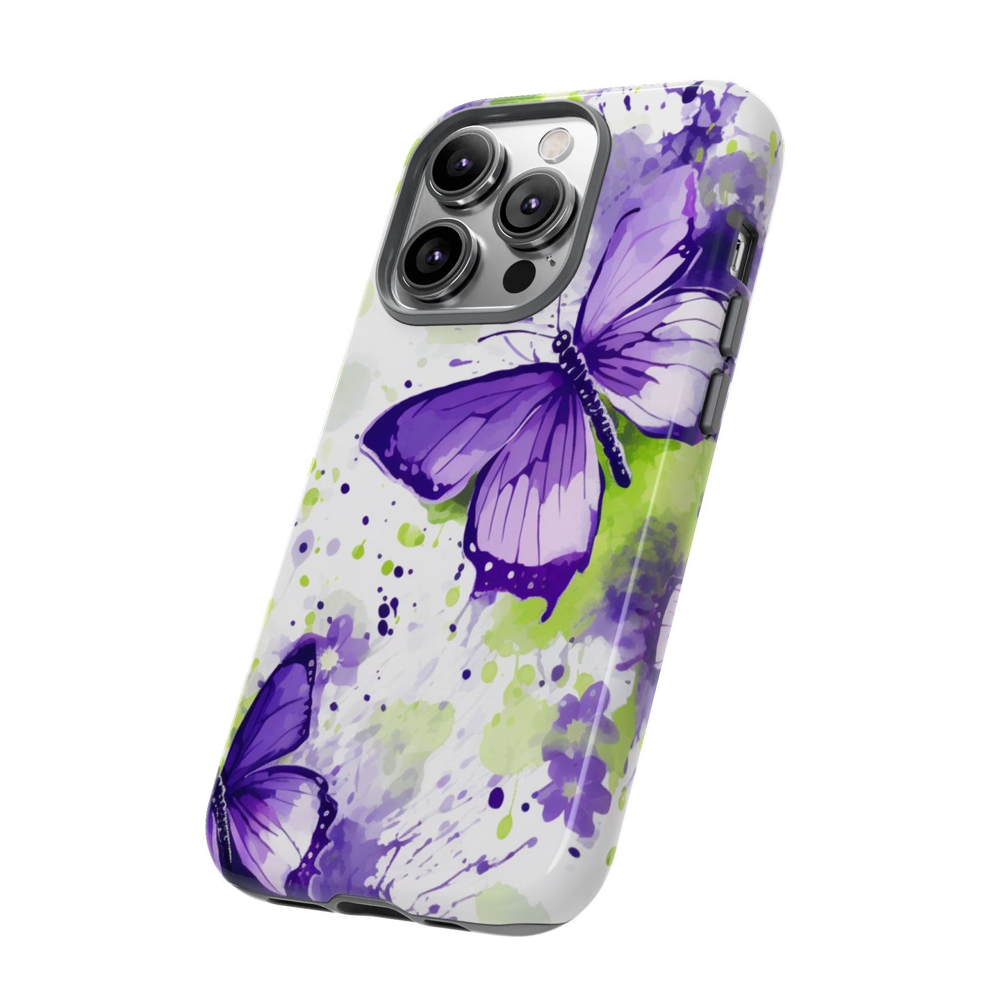 Vibrant Purple Butterfly Splash Mobile Cover – Artistic Green & Violet Aesthetic