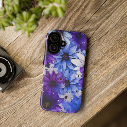 Blue & Purple Floral Splash Mobile Cover – Elegant Artistic Flowers