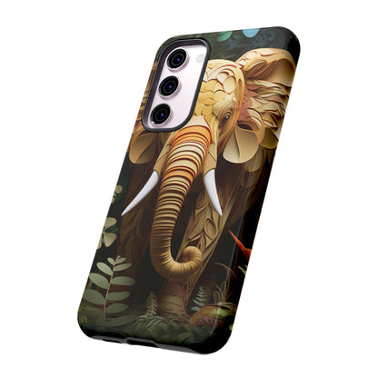 Golden Jungle Elephant Mobile Cover – Intricate Paper Art Design