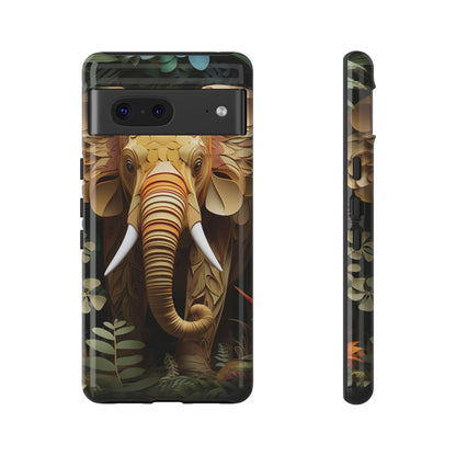 Golden Jungle Elephant Mobile Cover – Intricate Paper Art Design