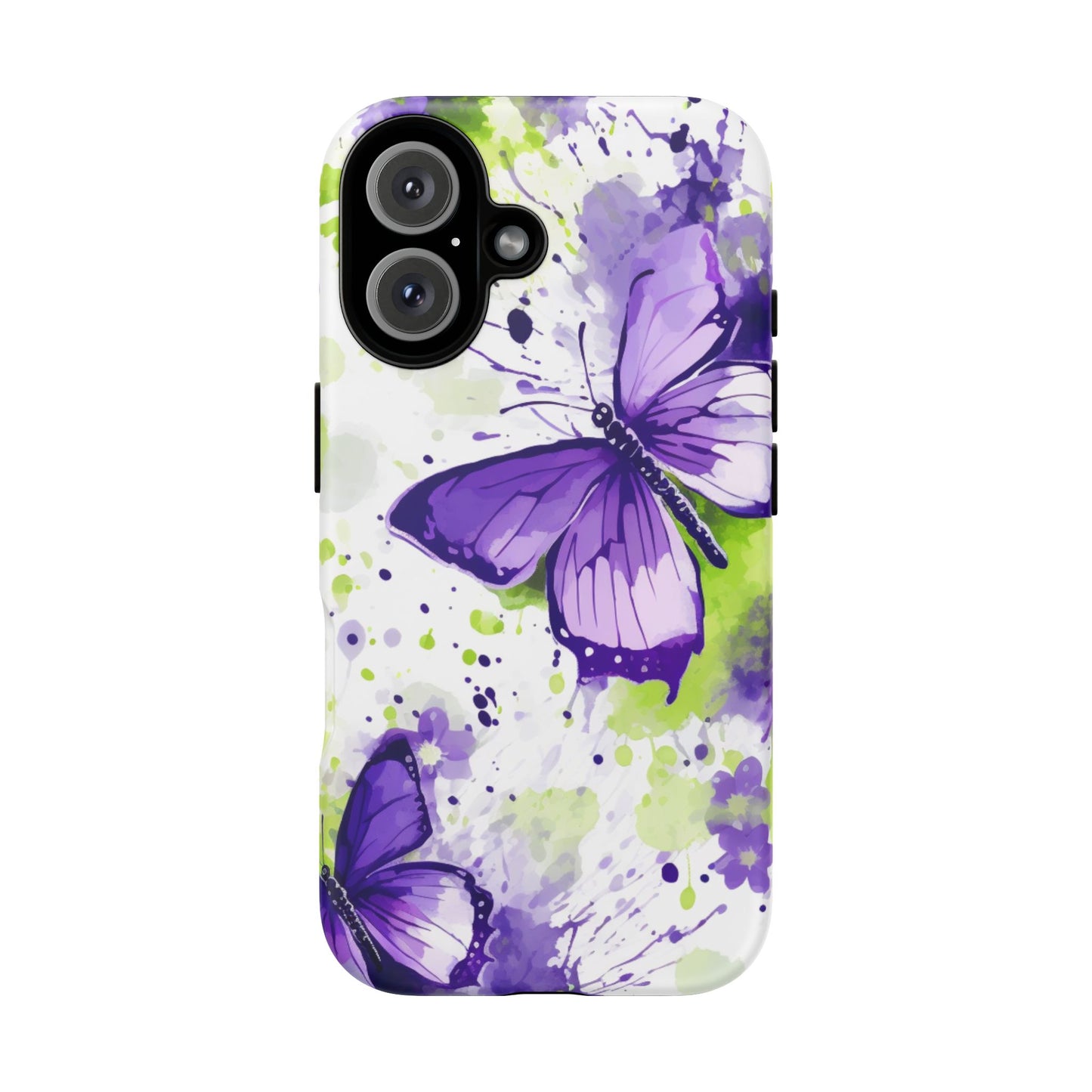 Vibrant Purple Butterfly Splash Mobile Cover – Artistic Green & Violet Aesthetic