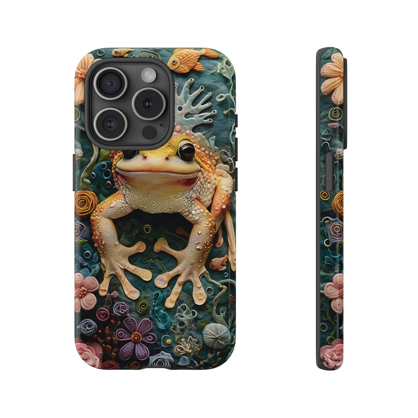 Intricate 3D Felt Artwork of Underwater Ecosystem with Frog phone case design.