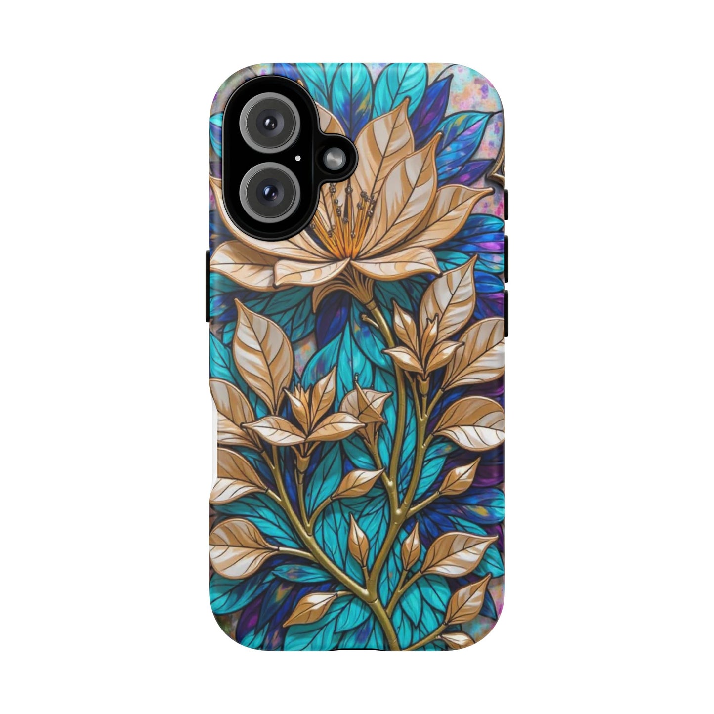 Majestic Golden Blossoms on Mosaic Blue Splendor