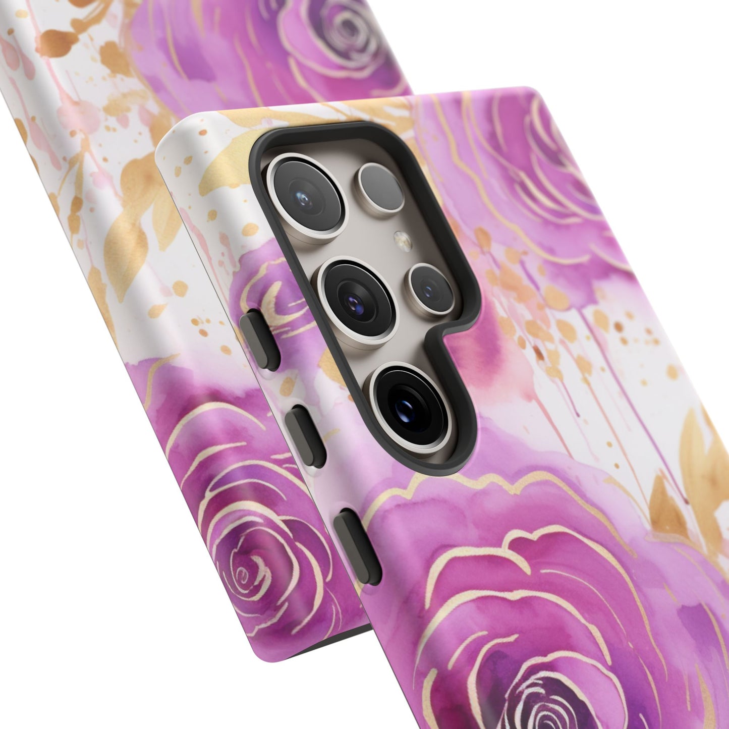 Elegant Purple-Gold Watercolor Rose Mobile Case