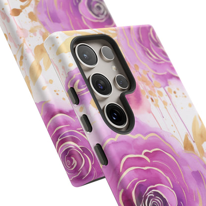 Elegant Purple-Gold Watercolor Rose Mobile Case