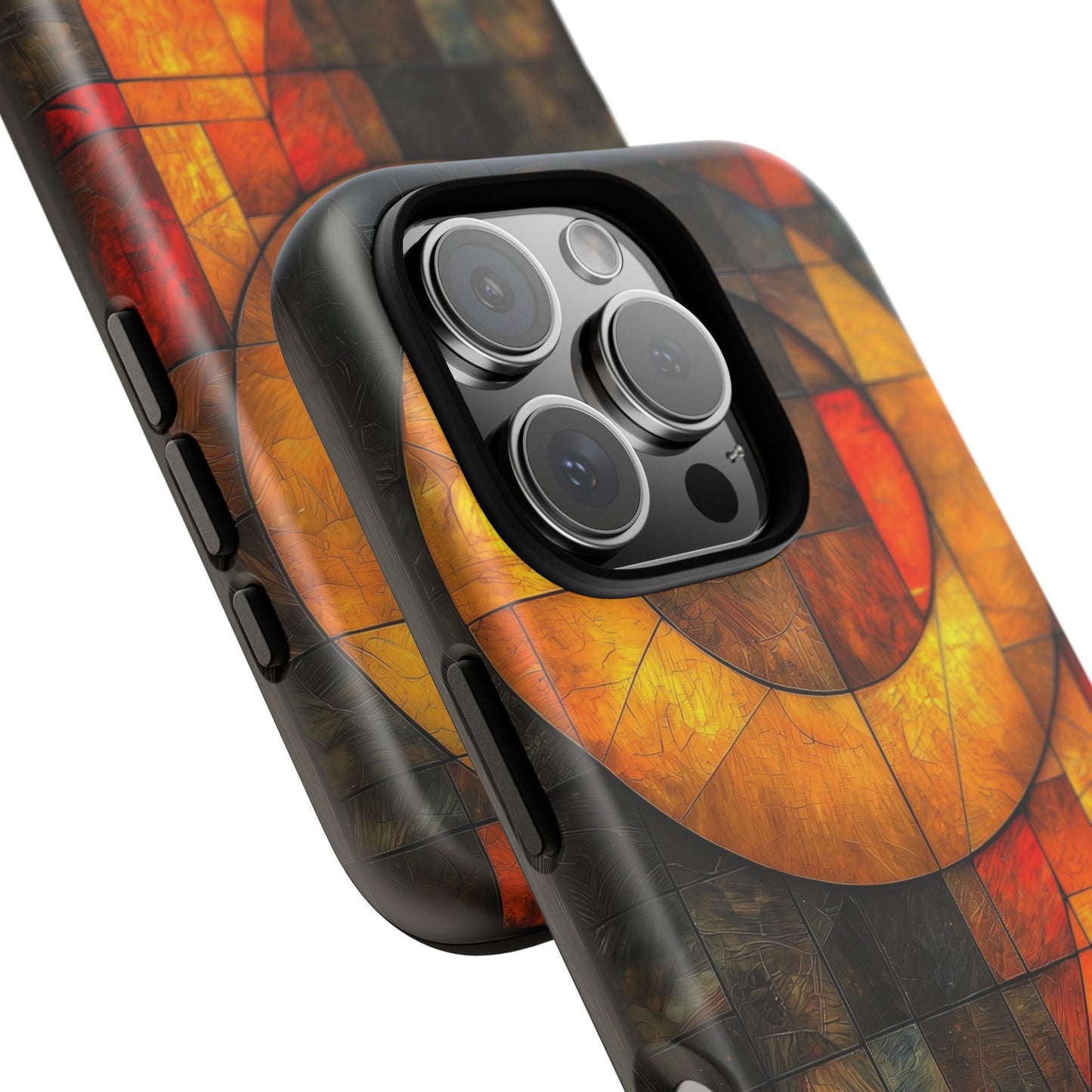 Inferno Spiral – Geometric Stained Glass Art Phone Case for iPhone, Samsung & Pixel