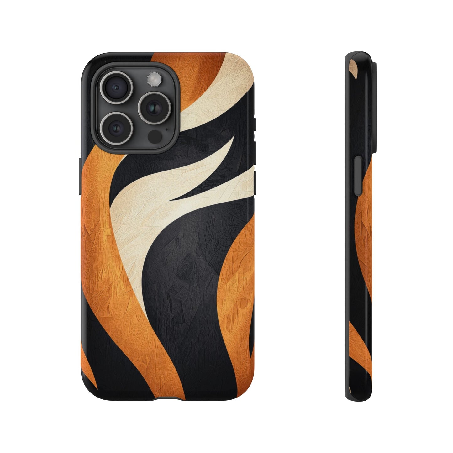 Bold Tiger Stripes Phone Case – Black, Orange & Cream for iPhone, Samsung & Google Pixel