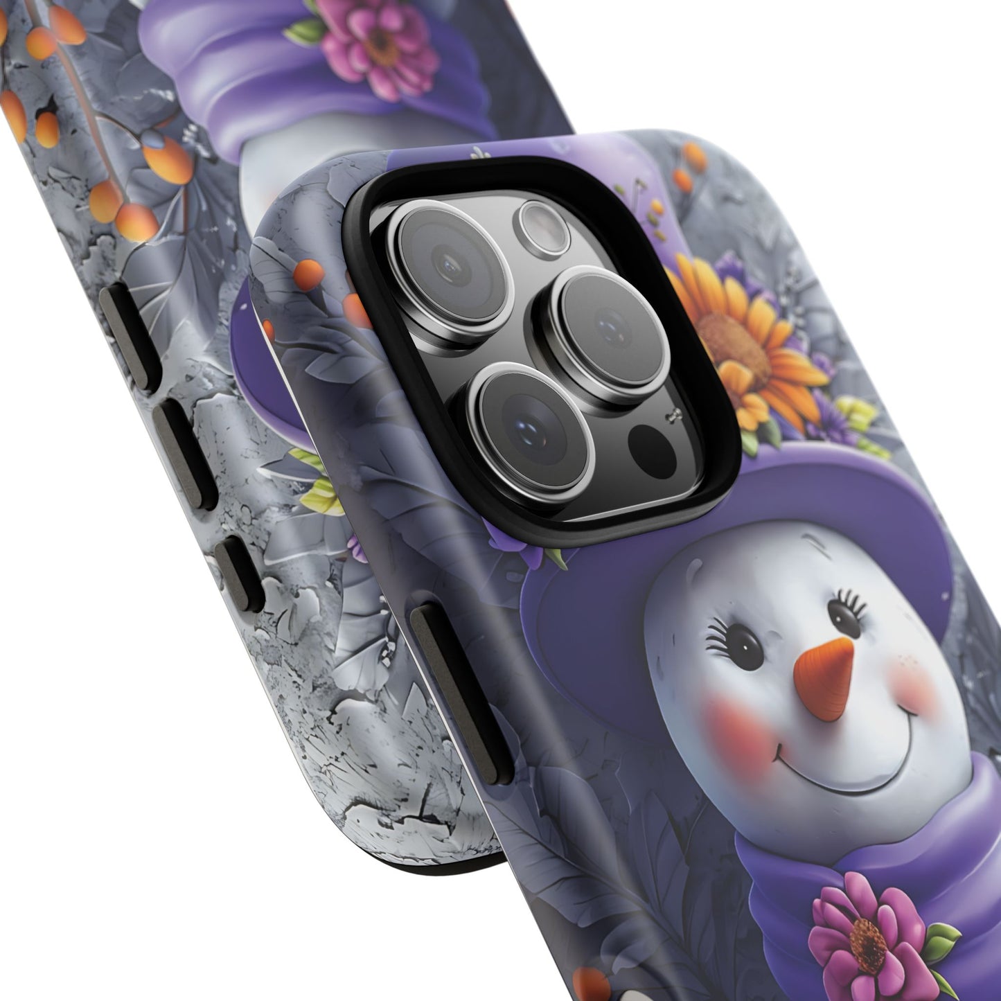 Cheerful Snowman With Colorful Floral Hat And Scarf phone case design