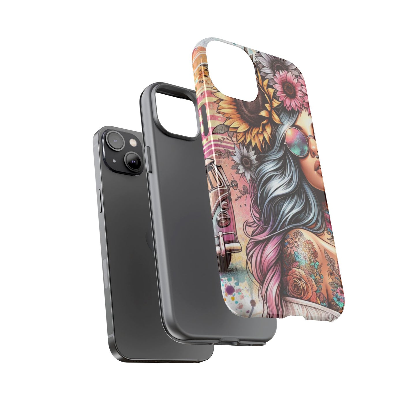 Retro Boho Wanderer – Sunflower Hippie Van Mobile Cover