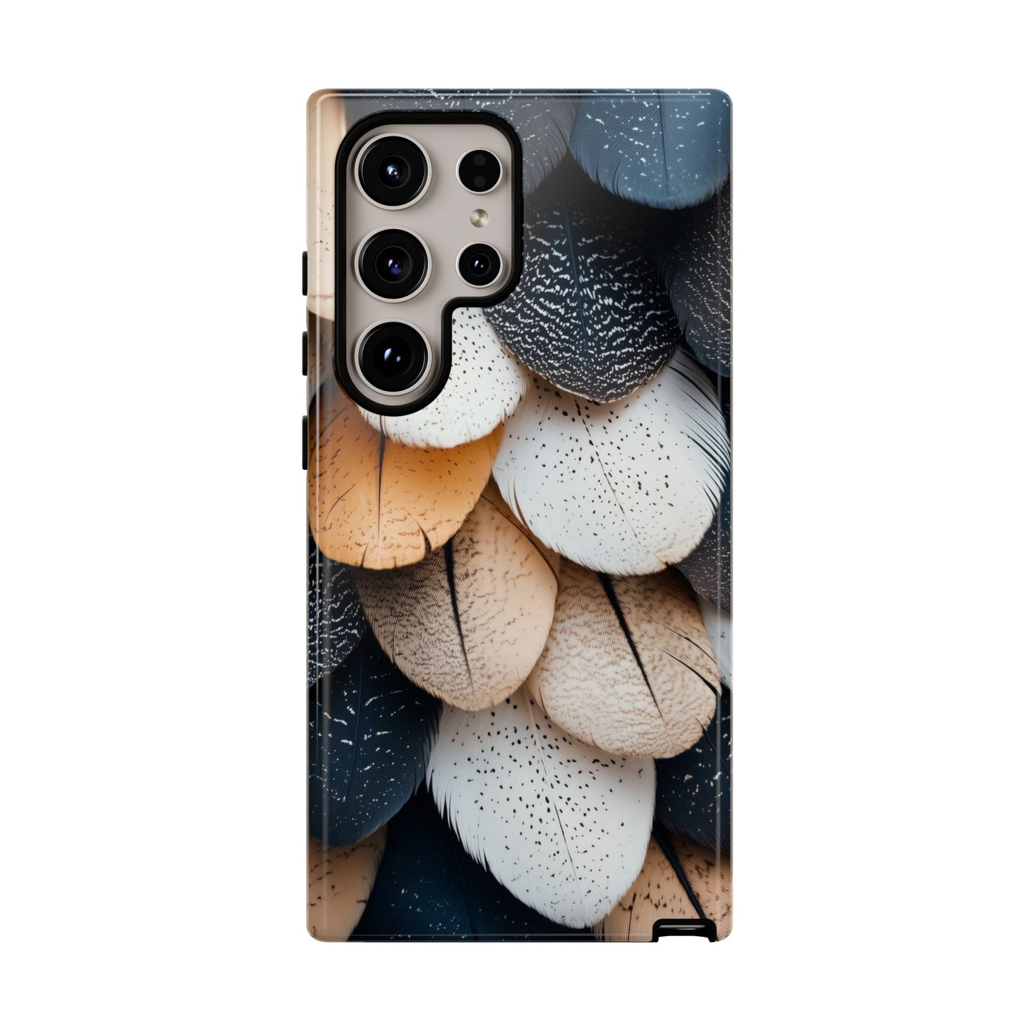Layered Feather Elegance Phone Case – Black, White & Beige for iPhone, Samsung & Google Pixel