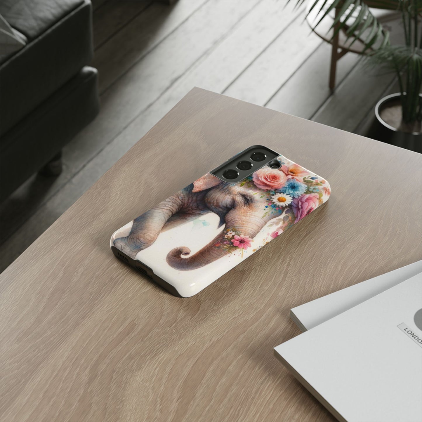Joyful Floral Elephant Mobile Cover – Whimsical Watercolor Art