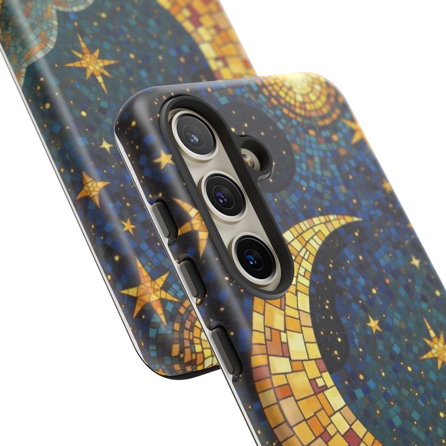 Golden Crescent: Mosaic Moon and Starry Night