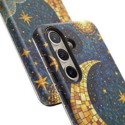Golden Crescent: Mosaic Moon and Starry Night