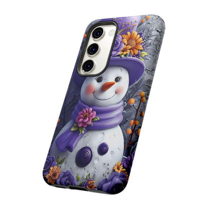 Cheerful Snowman With Colorful Floral Hat And Scarf phone case design