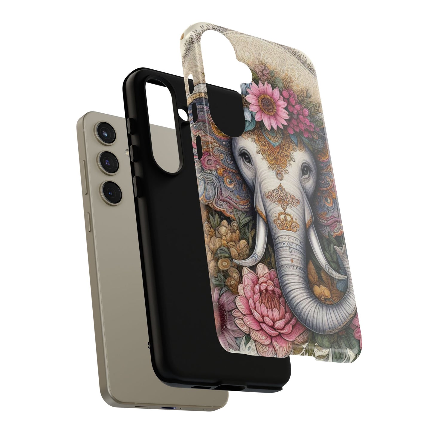 Elegant Floral Elephant Mobile Cover – Royal Mandala Art