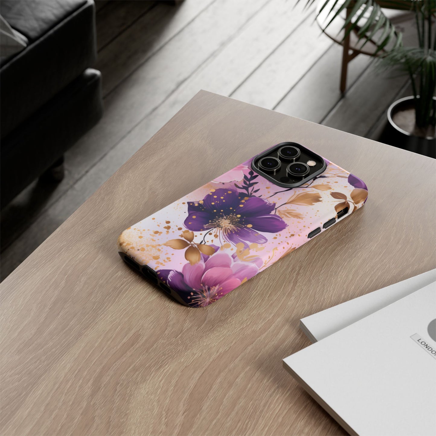 Luxury Purple & Gold Floral Aesthetic Mobile Case
