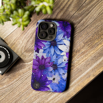 Blue & Purple Floral Splash Mobile Cover – Elegant Artistic Flowers