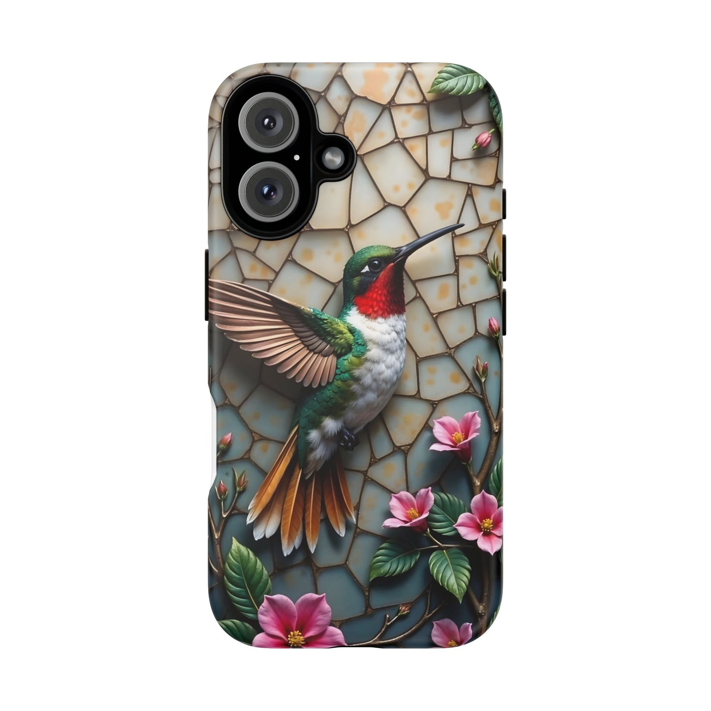Vivid Hummingbird with Blossoming Branches | Artistic Mosaic Style