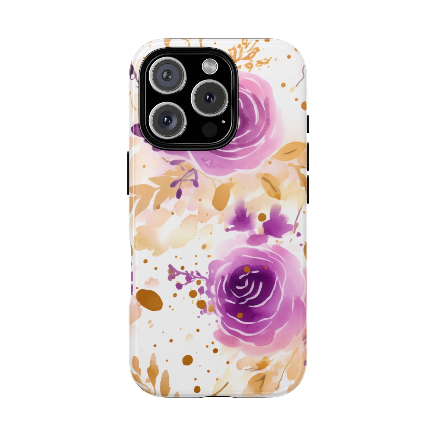 Purple Bloom Watercolor Mobile Case – Artistic Elegance in Gold & Lilac