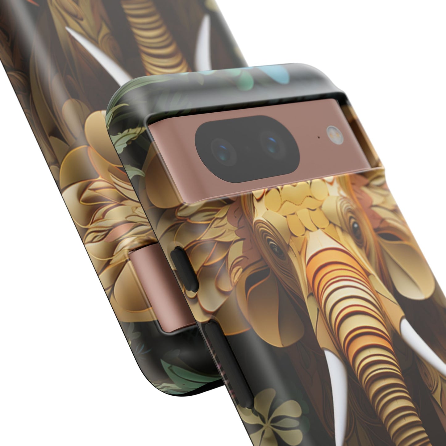 Golden Jungle Elephant Mobile Cover – Intricate Paper Art Design