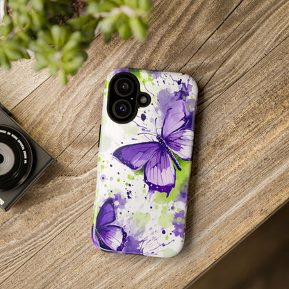 Vibrant Purple Butterfly Splash Mobile Cover – Artistic Green & Violet Aesthetic