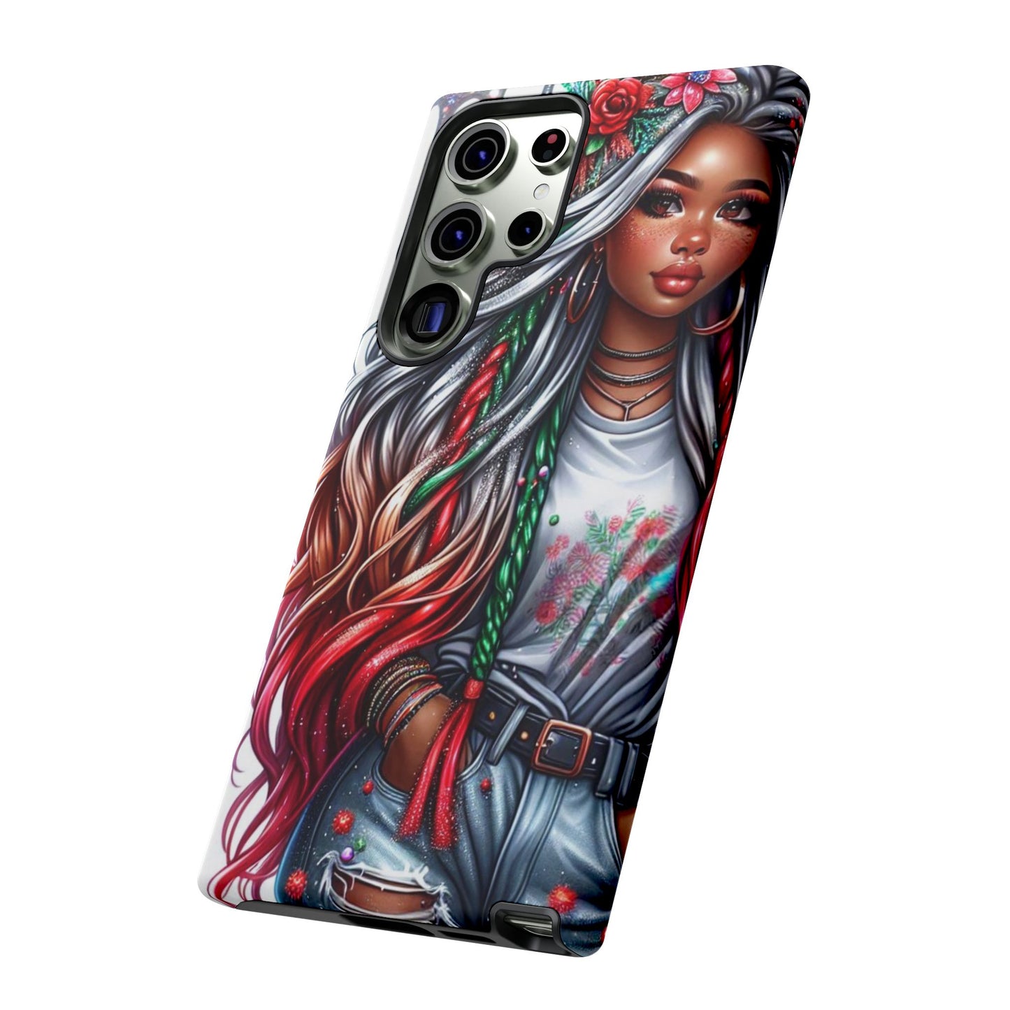 Festive Boho Queen – Holiday Glow & Candy Cane Braids Mobile Cover