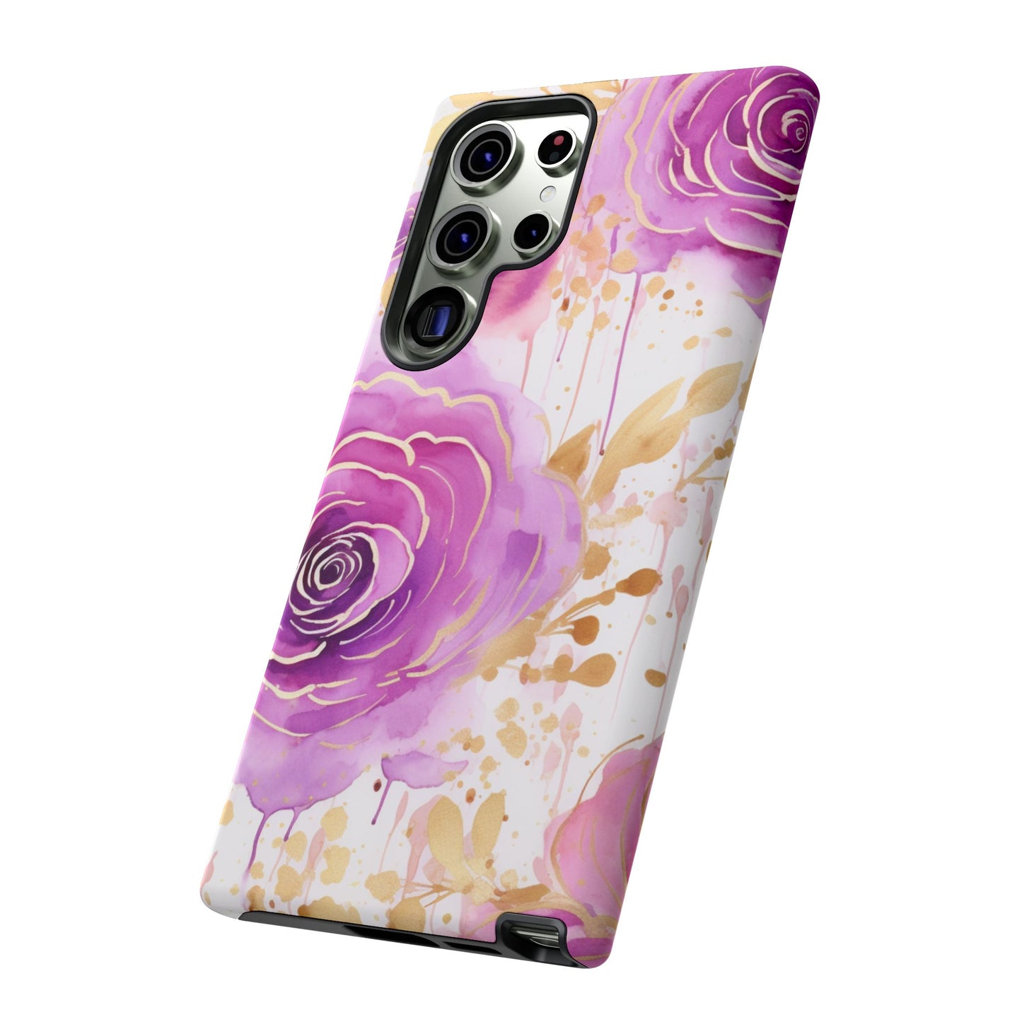 Elegant Purple-Gold Watercolor Rose Mobile Case