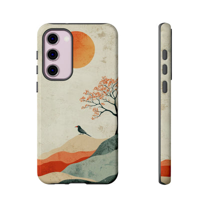Crimson Solitude: A Minimalist Landscape Phone Case for iPhone, Samsung & Pixel