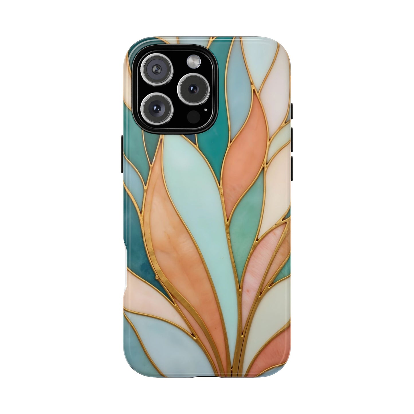 Geometric Leaves: Teal, Peach, and Gold Harmony