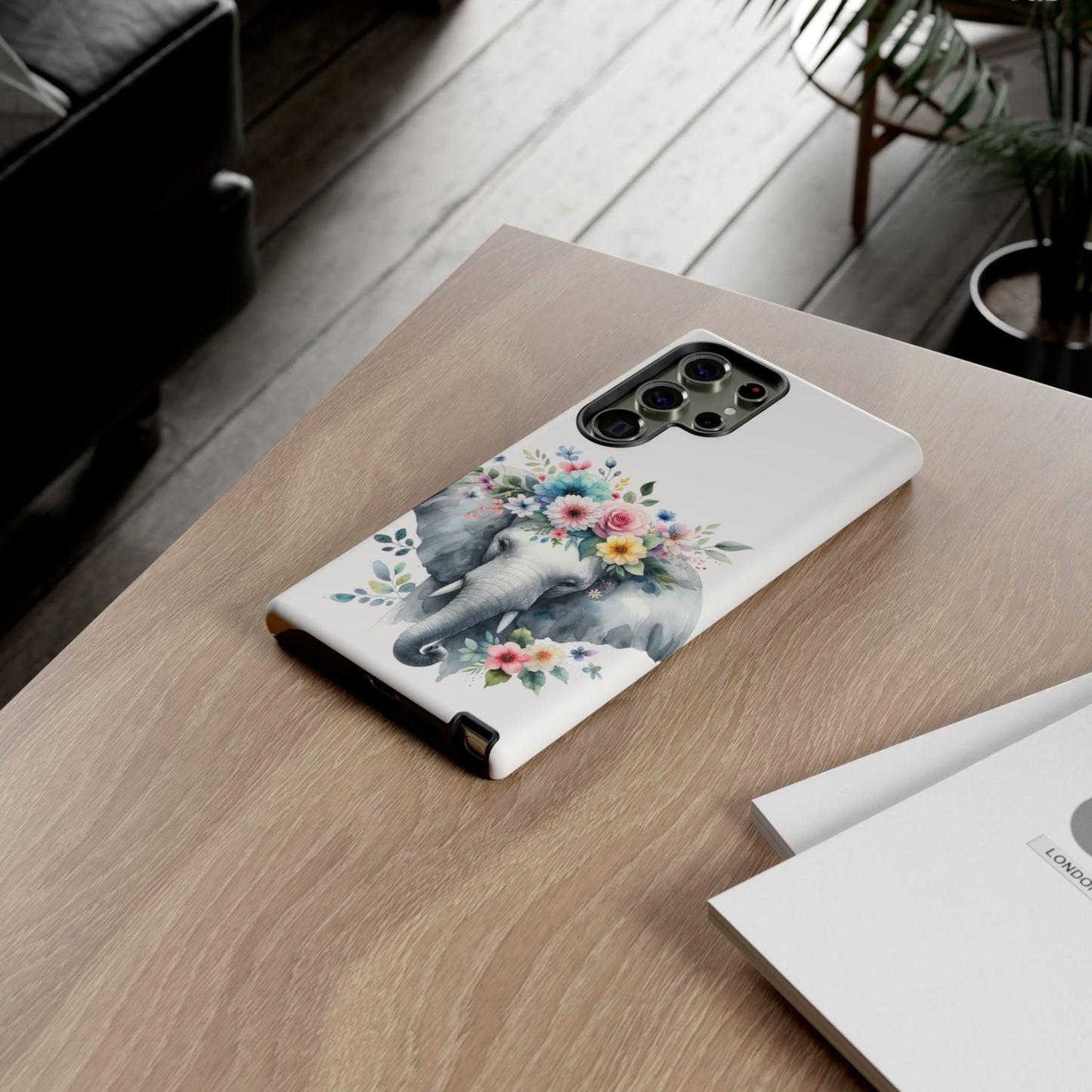 Floral Crown Elephant Mobile Cover – Elegant Watercolor Art