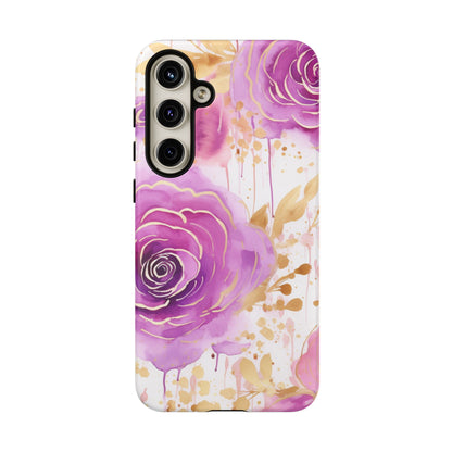 Elegant Purple-Gold Watercolor Rose Mobile Case