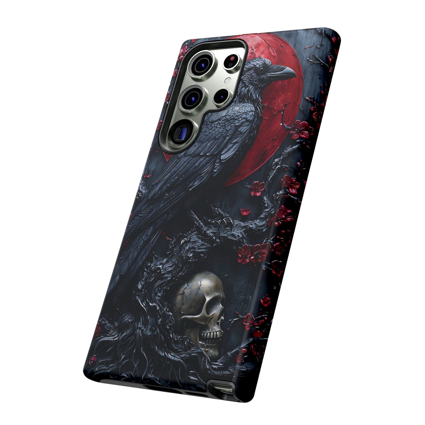 Gothic Sculpture Of Raven On Charcoal Tree Branch phone case design