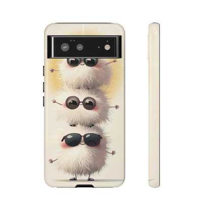 Stacked Fluff Squad Phone Case – Kawaii Anime Creatures with Sunglasses, iPhone, Samsung & Google Pixel Case