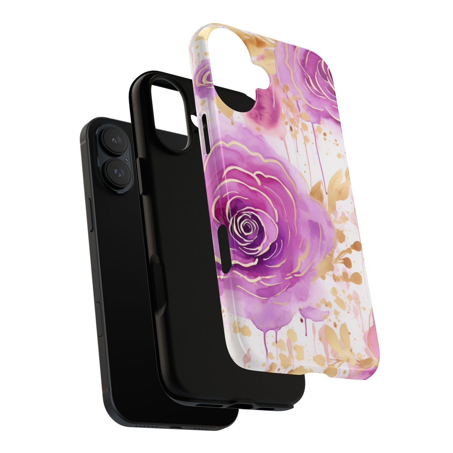 Elegant Purple-Gold Watercolor Rose Mobile Case