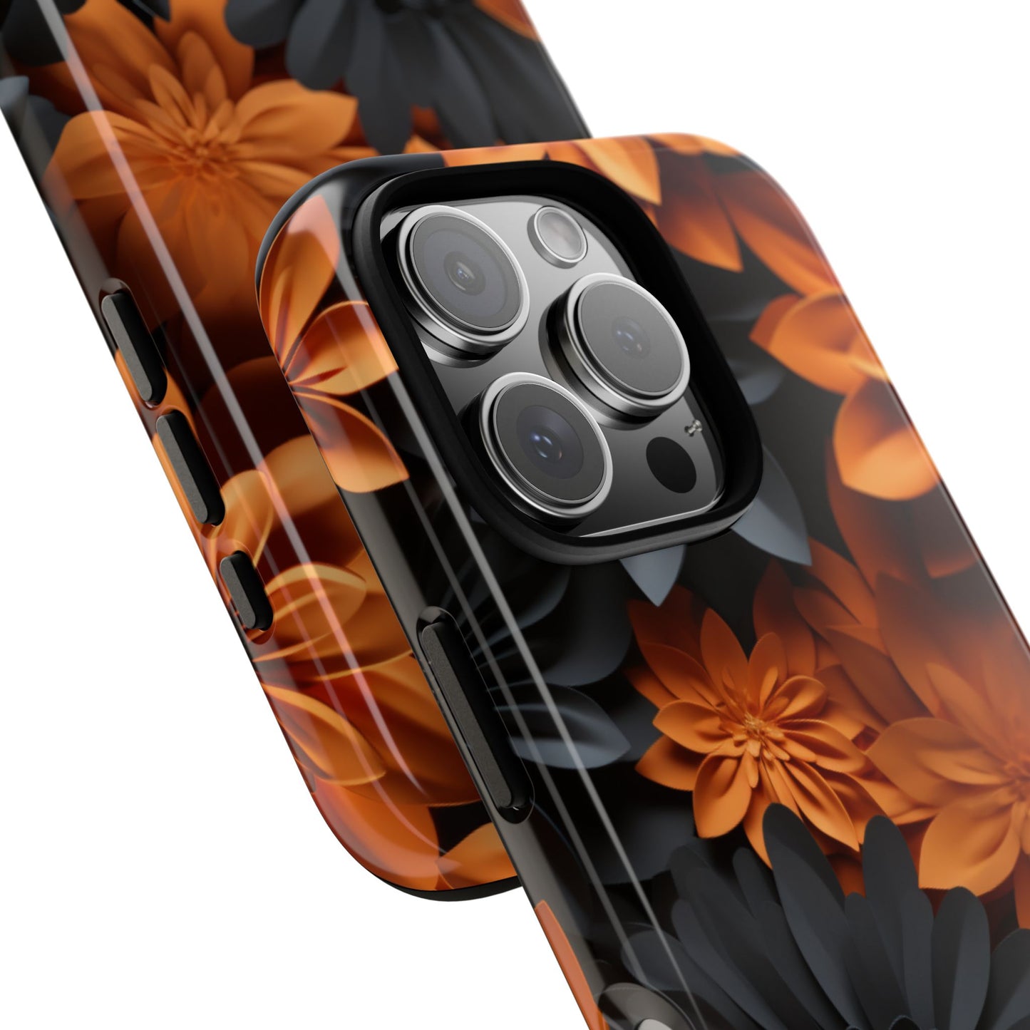 Orange & Black 3D Floral Mobile Case